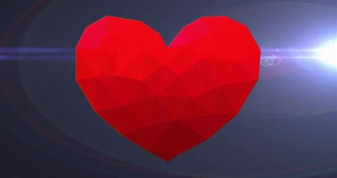 Floating Red Low-Poly Heart with Futuristic Lens Flare