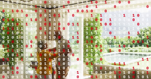 Senior Couple Dancer Enveloped in Digital Data Stream