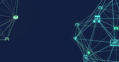 Digital network connection systems on deep blue background