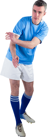 Rugby player in blue jersey preparing for pass transparent background