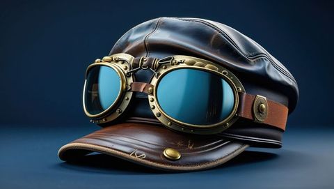 Vintage first world war leather aviator cap and goggles: timeless adventure style
