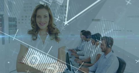 Confident leader overseeing call center teamwork and collaboration