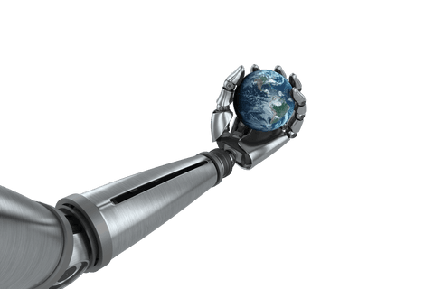Chrome Robotic Hand Holding Transparent Globe Celebrating Technological Evolution - Download Free Stock Videos Pikwizard.com