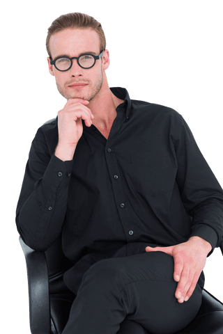 Contemplative Businessman in Office Chair on Transparent Background