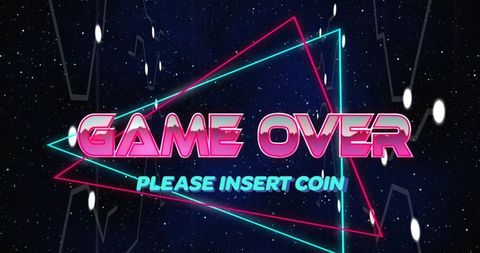 Retro Neon Game Over Screen with Cosmic Background