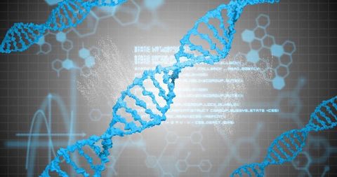 Futuristic DNA Helix with Digital Interface