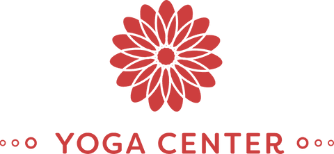 Transparent yoga center logo with red flower design