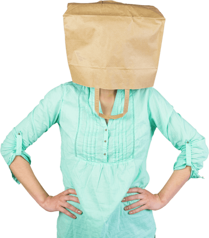 transparent woman wearing paper bag over head - Download Free Stock Videos Pikwizard.com