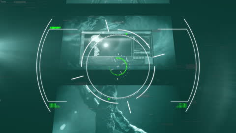 Animated Glitch Over Screens Showing Biological Data in Green