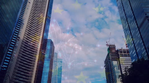 Futuristic Network Connections Overlay on Urban Cityscape