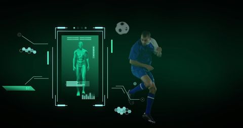 Digital sports analysis with football player and futuristic interface