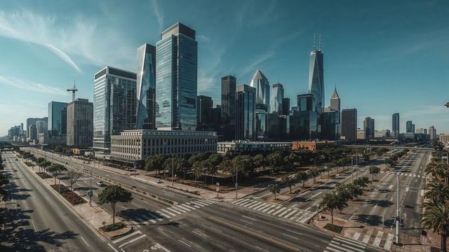 Modern Business District with Skyscrapers and Empty Streets