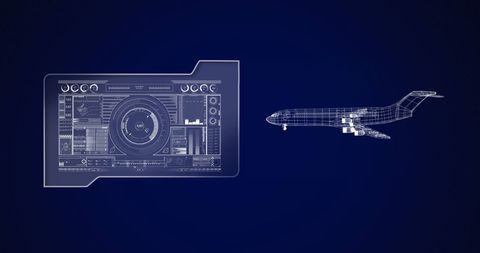 3D Airplane Blueprint with Technology Interface Overlay - Download Free Stock Images Pikwizard.com