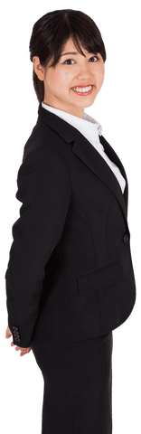 Smiling Businesswoman in Black Suit on Transparent Background