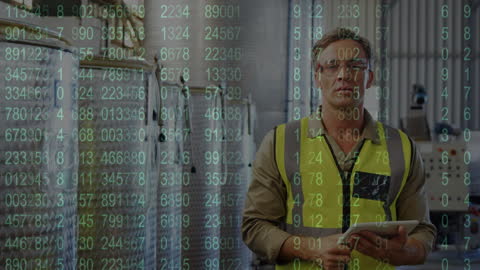 Industrial Worker Analyzing Data in Smart Factory