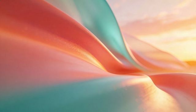 Silky Satin Waves Coral Teal Gradient Warm Sunlit Sheen Minimal Abstract Texture