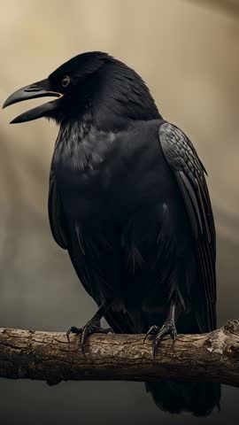 Raven Calling While Perching on Branch Tilting Head Opening Beak Vertical Wildlife Video