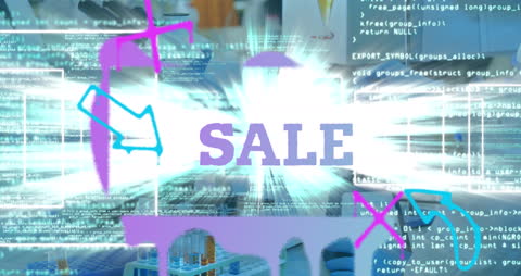 Futuristic Sale Animation with Data Processing Background