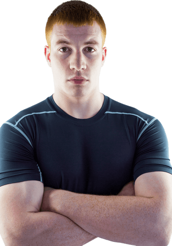 Transparent Portrait of Muscular Rugby Player Standing with Arms Crossed