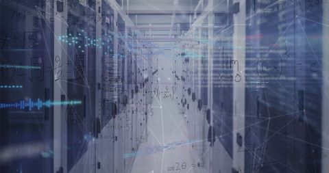 Digital Interface and Mathematics Over High-Tech Server Room - Download Free Stock Images Pikwizard.com