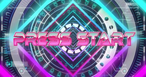 Neon Press Start Text on Futuristic Patterned Background - Download Free Stock Images Pikwizard.com