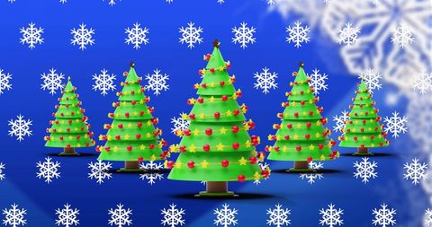 Festive Christmas trees with Snowflakes on Blue Winter Background - Download Free Stock Images Pikwizard.com