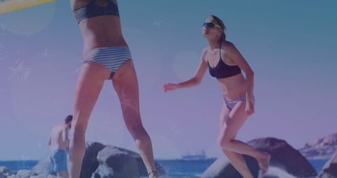 Energetic Beach Volleyball with Abstract Light Overlay