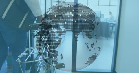 Holographic Globe Over Modern Office Scene Representing Global Business