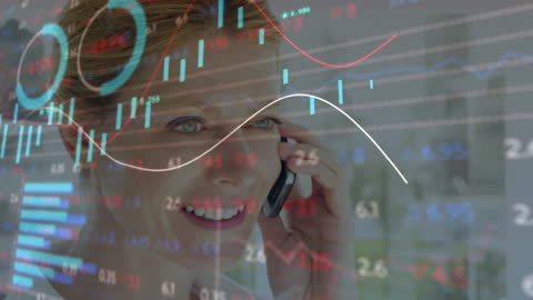 Dynamic Businesswoman Analyzing Financial Data on Smart Phone