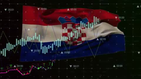 Croatian Flag with Financial Data and Trading Chart Elements