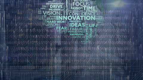 Brain Concept with Text Overlap on Binary Code Background