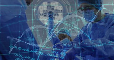 DNA and Data Technology Overlay Diverse Surgical Team - Download Free Stock Images Pikwizard.com