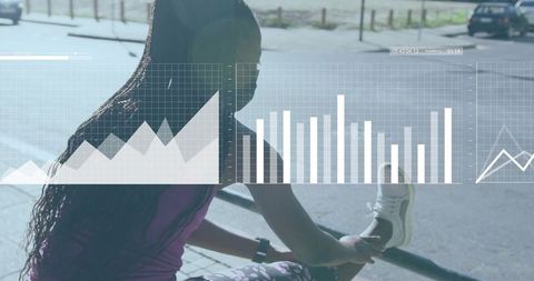 Urban athlete stretching on rail with smartwatch data overlay and performance analytics