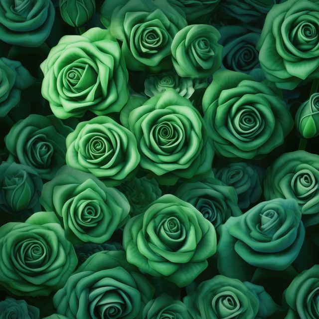 Bright emerald green roses blooming in full, creating a seamless floral pattern and unique visual effect. Ideal for use in nature-themed projects, botanical designs, wedding invitations, and decorative backgrounds.