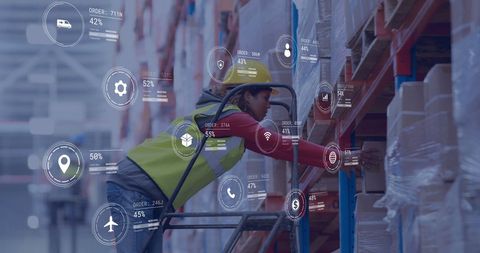 warehouse worker using digital data overlay technology - Download Free Stock Images Pikwizard.com