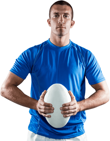 Transparent Image of Focused Rugby Player Holding Ball in Blue Jersey - Download Free Stock Videos Pikwizard.com