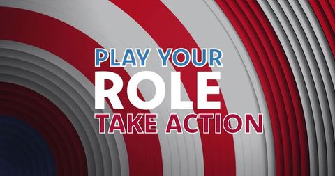 Play your role take action typographic design with red white blue concentric rings