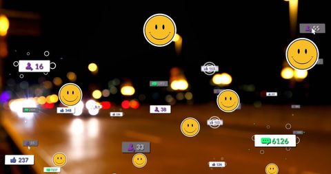 Social media engagement over urban night street