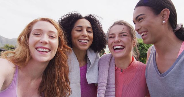 Portrait of happy group of diverse friends taking selfie - Download Free Stock Photos Pikwizard.com