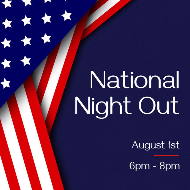 Ideal for promoting events celebrating National Night Out, community gatherings, and patriotic activities. Suitable for flyers, social media posts, and event invitations aiming to foster community spirit and togetherness.