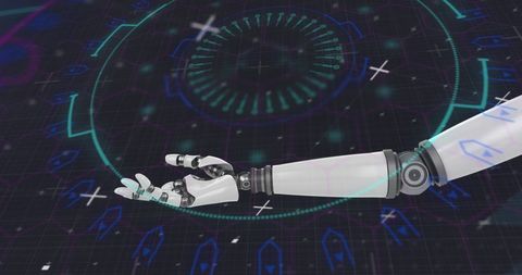 Futuristic Robotic Arm with Digital Interface Graphics - Download Free Stock Images Pikwizard.com
