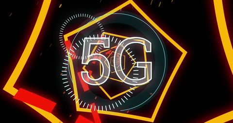 5G Neon Tunnel with Hexagonal Layers on Black Background