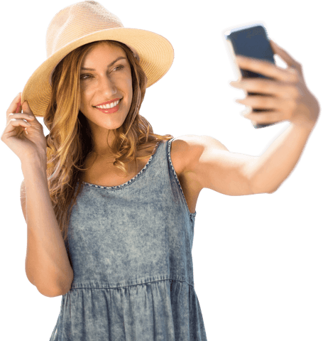 Transparent Woman Smiling While Taking Selfie With Smartphone