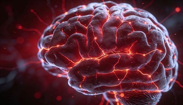 Pulsing Glowing Neural Network Brain with Red Synaptic Pathways for AI and Neuroscience