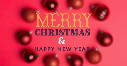 Festive Christmas and New Year Greeting with Red Ornaments