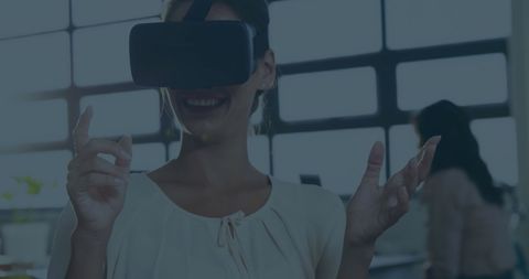 Businesswoman Exploring Virtual Reality with Holographic Brain Interface