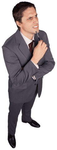 confused businessman holding pen with pondering expression transparent background - Download Free Stock Videos Pikwizard.com