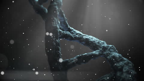 Animated DNA Strand with Digital Particles in Motion