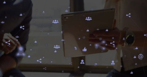 Collaborative networking over digital tab with social media icons