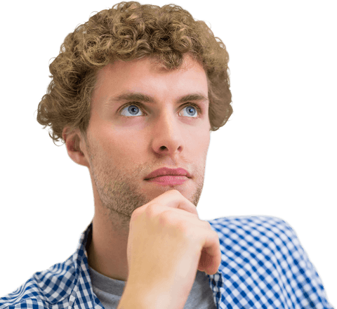 Thoughtful man daydreaming with transparent background